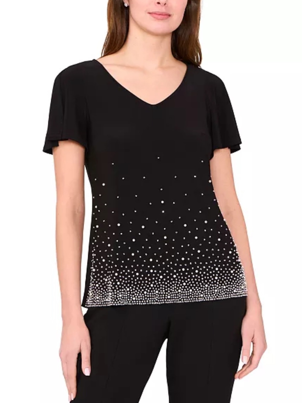 MSK women’s embellished pearl & rhinestone black blouse size Xl